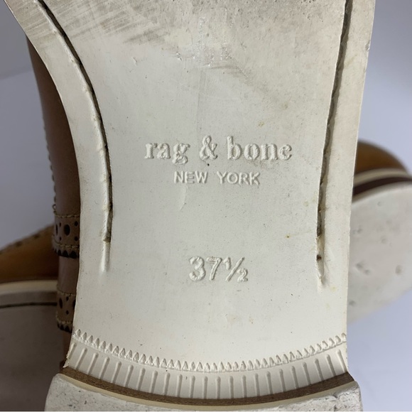 Rag & Bone Cognac Leather Brogue Slip On No Lace Wingtips Oxford Shoes 37.5 - Picture 11 of 12